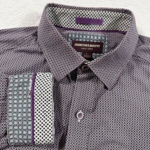 Johnston Murphy Mens L Dress Shirt Geometric Purple White Flip Cuff FLAW